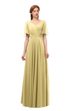 ColsBM Storm New Wheat Bridesmaid Dresses Lace up V-neck Short Sleeve Floor Length A-line Glamorous