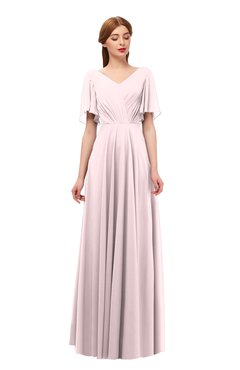 ColsBM Storm Petal Pink Bridesmaid Dresses Lace up V-neck Short Sleeve Floor Length A-line Glamorous