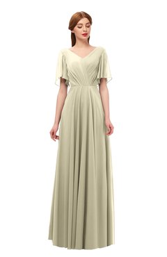 ColsBM Storm Putty Bridesmaid Dresses Lace up V-neck Short Sleeve Floor Length A-line Glamorous