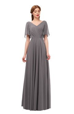 ColsBM Storm Ridge Grey Bridesmaid Dresses Lace up V-neck Short Sleeve Floor Length A-line Glamorous