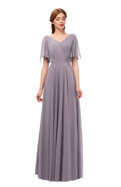 ColsBM Storm Sea Fog Bridesmaid Dresses Lace up V-neck Short Sleeve Floor Length A-line Glamorous