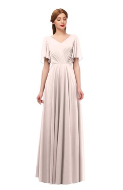 ColsBM Storm Silver Peony Bridesmaid Dresses Lace up V-neck Short Sleeve Floor Length A-line Glamorous