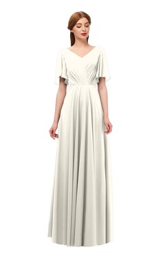 ColsBM Storm Whisper White Bridesmaid Dresses Lace up V-neck Short Sleeve Floor Length A-line Glamorous