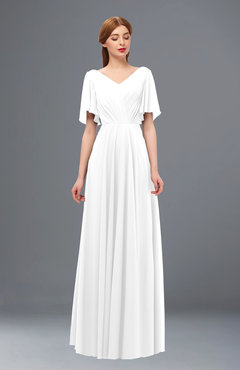 ColsBM Storm White Bridesmaid Dresses Lace up V-neck Short Sleeve Floor Length A-line Glamorous