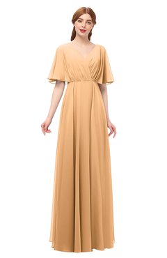 ColsBM Allyn Apricot Bridesmaid Dresses A-line Short Sleeve Floor Length Sexy Zip up Pleated