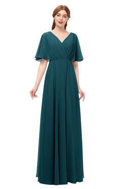 ColsBM Allyn Blue Green Bridesmaid Dresses A-line Short Sleeve Floor Length Sexy Zip up Pleated