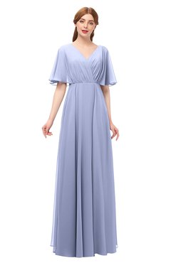 ColsBM Allyn Blue Heron Bridesmaid Dresses A-line Short Sleeve Floor Length Sexy Zip up Pleated