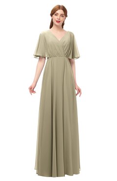 ColsBM Allyn Candied Ginger Bridesmaid Dresses A-line Short Sleeve Floor Length Sexy Zip up Pleated