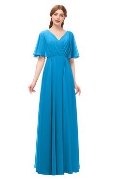 ColsBM Allyn Cornflower Blue Bridesmaid Dresses A-line Short Sleeve Floor Length Sexy Zip up Pleated