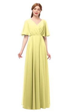 ColsBM Allyn Daffodil Bridesmaid Dresses A-line Short Sleeve Floor Length Sexy Zip up Pleated