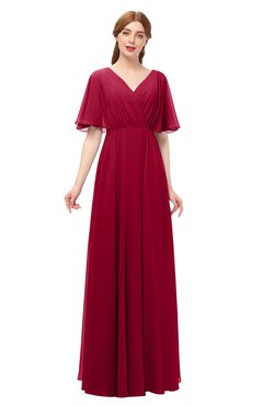 ColsBM Allyn Dark Red Bridesmaid Dresses A-line Short Sleeve Floor Length Sexy Zip up Pleated