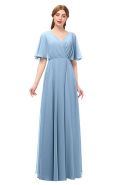 ColsBM Allyn Dusty Blue Bridesmaid Dresses A-line Short Sleeve Floor Length Sexy Zip up Pleated