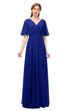 ColsBM Allyn Electric Blue Bridesmaid Dresses A-line Short Sleeve Floor Length Sexy Zip up Pleated