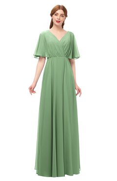 ColsBM Allyn Fair Green Bridesmaid Dresses A-line Short Sleeve Floor Length Sexy Zip up Pleated