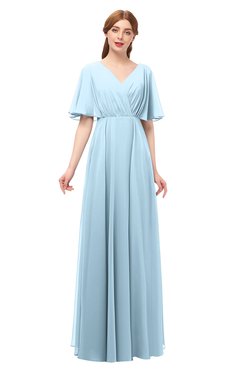 ColsBM Allyn Ice Blue Bridesmaid Dresses A-line Short Sleeve Floor Length Sexy Zip up Pleated