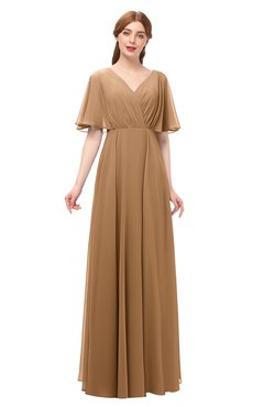 ColsBM Allyn Light Brown Bridesmaid Dresses A-line Short Sleeve Floor Length Sexy Zip up Pleated