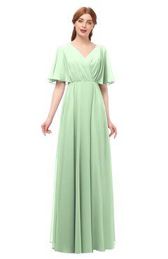 ColsBM Allyn Light Green Bridesmaid Dresses A-line Short Sleeve Floor Length Sexy Zip up Pleated
