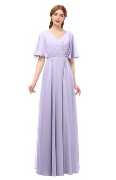 ColsBM Allyn Light Purple Bridesmaid Dresses A-line Short Sleeve Floor Length Sexy Zip up Pleated