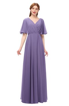 ColsBM Allyn Lilac Bridesmaid Dresses A-line Short Sleeve Floor Length Sexy Zip up Pleated