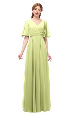 ColsBM Allyn Lime Green Bridesmaid Dresses A-line Short Sleeve Floor Length Sexy Zip up Pleated