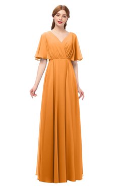 ColsBM Allyn Orange Bridesmaid Dresses A-line Short Sleeve Floor Length Sexy Zip up Pleated