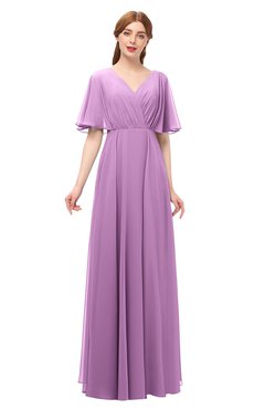ColsBM Allyn Orchid Bridesmaid Dresses A-line Short Sleeve Floor Length Sexy Zip up Pleated