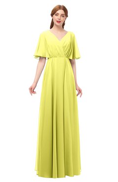 ColsBM Allyn Pale Yellow Bridesmaid Dresses A-line Short Sleeve Floor Length Sexy Zip up Pleated