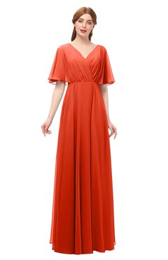 ColsBM Allyn Persimmon Bridesmaid Dresses A-line Short Sleeve Floor Length Sexy Zip up Pleated