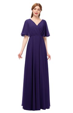 ColsBM Allyn Royal Purple Bridesmaid Dresses A-line Short Sleeve Floor Length Sexy Zip up Pleated