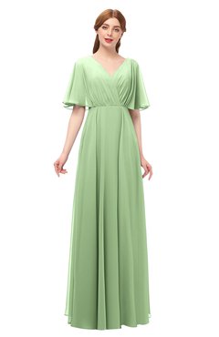 ColsBM Allyn Sage Green Bridesmaid Dresses A-line Short Sleeve Floor Length Sexy Zip up Pleated