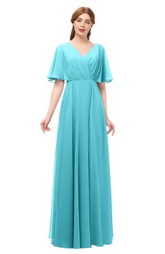 ColsBM Allyn Turquoise Bridesmaid Dresses A-line Short Sleeve Floor Length Sexy Zip up Pleated
