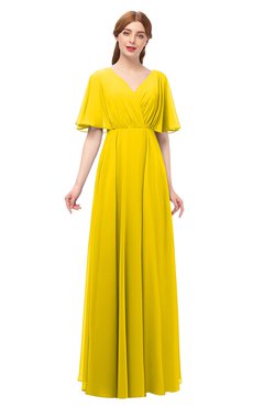 ColsBM Allyn Yellow Bridesmaid Dresses A-line Short Sleeve Floor Length Sexy Zip up Pleated