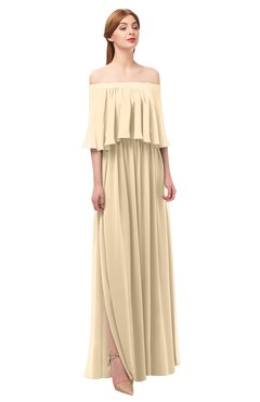 ColsBM Clair Apricot Gelato Bridesmaid Dresses Glamorous Zipper Ruching Floor Length Off The Shoulder Short Sleeve