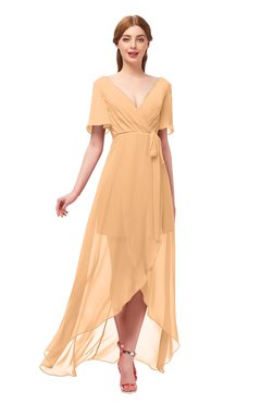 ColsBM Taegan Apricot Bridesmaid Dresses Hi-Lo Ribbon Short Sleeve V-neck Modern A-line