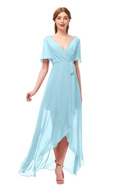 ColsBM Taegan Aqua Bridesmaid Dresses Hi-Lo Ribbon Short Sleeve V-neck Modern A-line