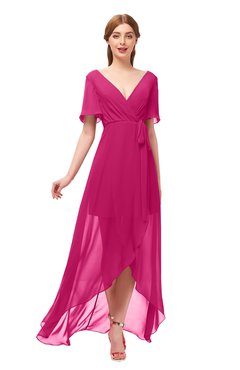 ColsBM Taegan Beetroot Purple Bridesmaid Dresses Hi-Lo Ribbon Short Sleeve V-neck Modern A-line