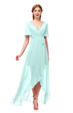 ColsBM Taegan Blue Glass Bridesmaid Dresses Hi-Lo Ribbon Short Sleeve V-neck Modern A-line