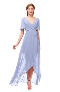 ColsBM Taegan Blue Heron Bridesmaid Dresses Hi-Lo Ribbon Short Sleeve V-neck Modern A-line