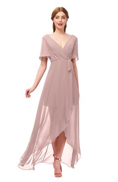 ColsBM Taegan Bridal Rose Bridesmaid Dresses Hi-Lo Ribbon Short Sleeve V-neck Modern A-line