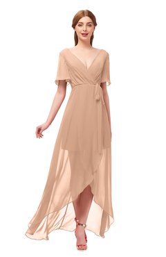 ColsBM Taegan Burnt Orange Bridesmaid Dresses Hi-Lo Ribbon Short Sleeve V-neck Modern A-line