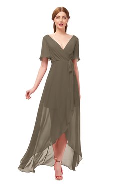 ColsBM Taegan Carafe Brown Bridesmaid Dresses Hi-Lo Ribbon Short Sleeve V-neck Modern A-line