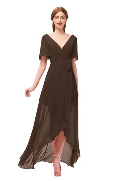 ColsBM Taegan Copper Bridesmaid Dresses Hi-Lo Ribbon Short Sleeve V-neck Modern A-line