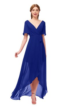 ColsBM Taegan Electric Blue Bridesmaid Dresses Hi-Lo Ribbon Short Sleeve V-neck Modern A-line