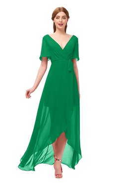 ColsBM Taegan Green Bridesmaid Dresses Hi-Lo Ribbon Short Sleeve V-neck Modern A-line
