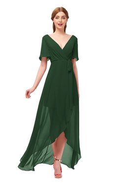 ColsBM Taegan Hunter Green Bridesmaid Dresses Hi-Lo Ribbon Short Sleeve V-neck Modern A-line