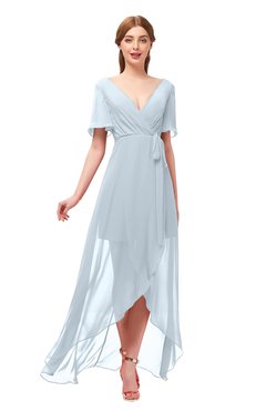 ColsBM Taegan Illusion Blue Bridesmaid Dresses Hi-Lo Ribbon Short Sleeve V-neck Modern A-line