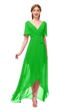 ColsBM Taegan Jasmine Green Bridesmaid Dresses Hi-Lo Ribbon Short Sleeve V-neck Modern A-line
