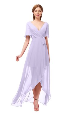 ColsBM Taegan Light Purple Bridesmaid Dresses Hi-Lo Ribbon Short Sleeve V-neck Modern A-line