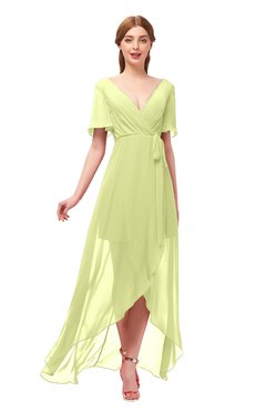 ColsBM Taegan Lime Sherbet Bridesmaid Dresses Hi-Lo Ribbon Short Sleeve V-neck Modern A-line