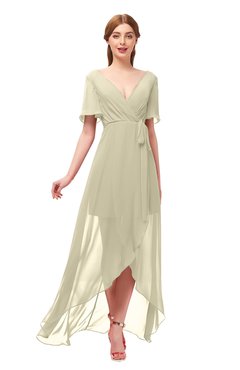 ColsBM Taegan Putty Bridesmaid Dresses Hi-Lo Ribbon Short Sleeve V-neck Modern A-line